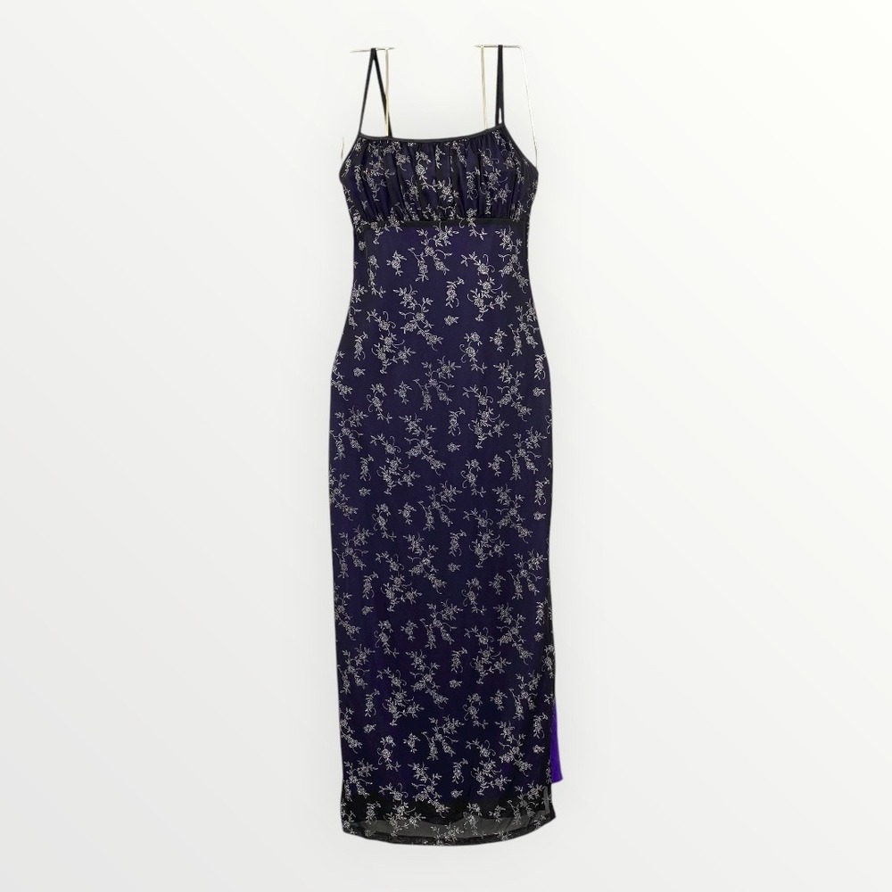 Candy Rocket Y2K Floral Mesh Dress Purple Lined Mini Slip Dress Small Fairy Vtg‎
